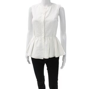 Brock Collection Womens Peplum Sleeveless White Cotton Blend Blouse Size 0